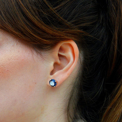 Boucle d'oreille bleu puce plaqué or 18K zirconium Pacifica Bellaime 4