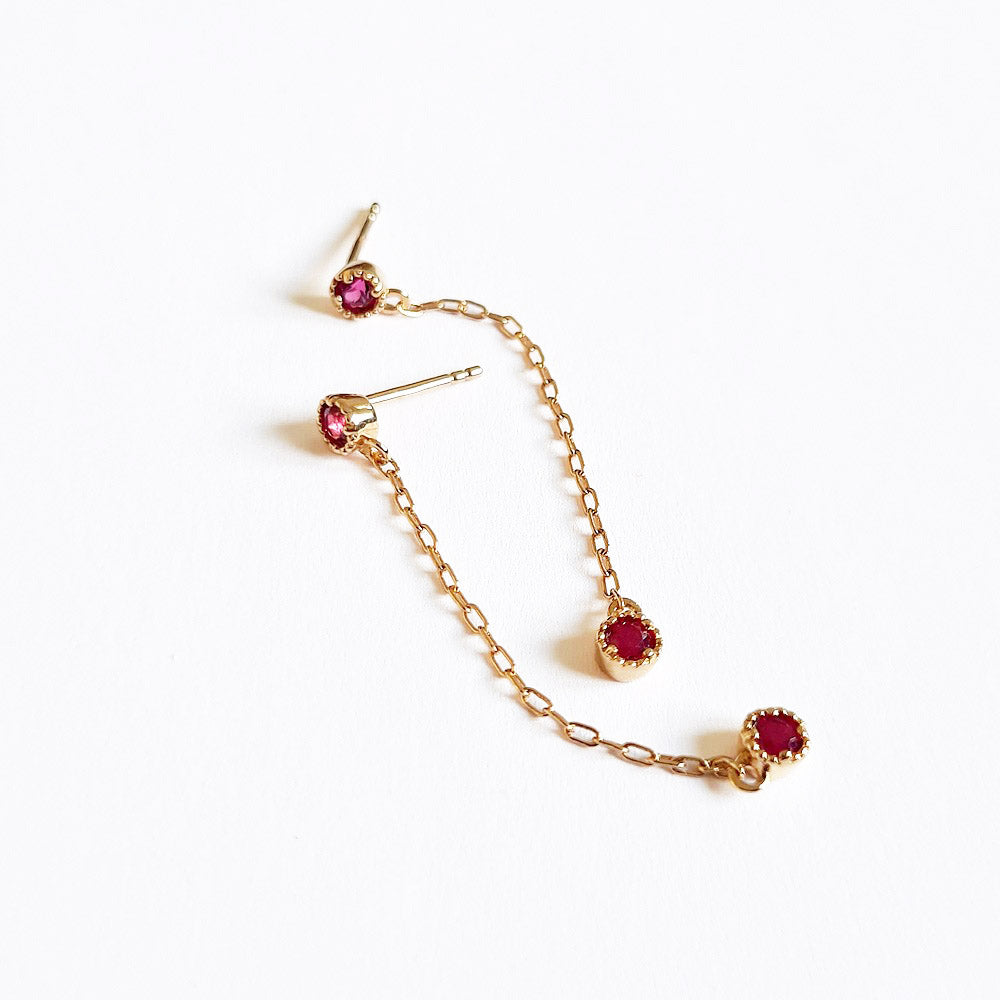 Boucles d'oreilles pendantes rose plaqué or 18K zirconium Pamela Bellaime 5