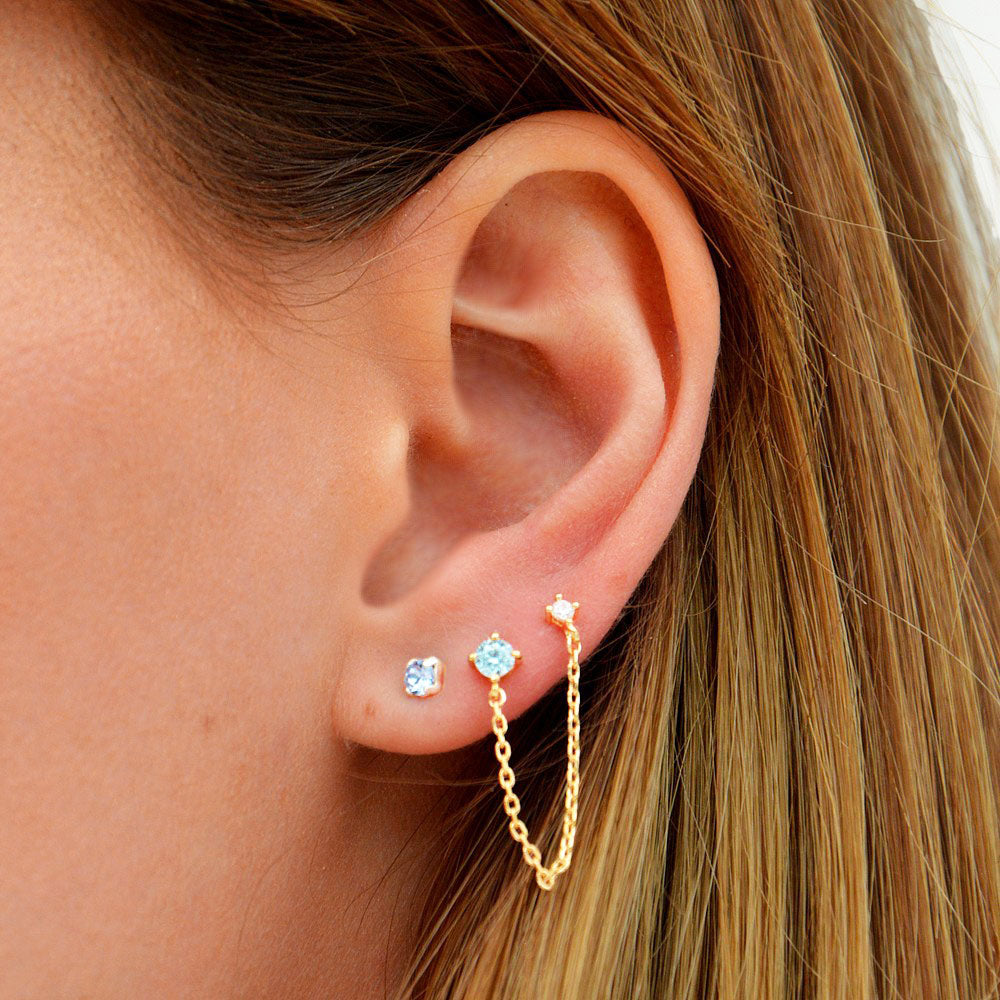 Boucle d'oreille bleu plaqué or 18K zirconium Analisa Bellaime 3