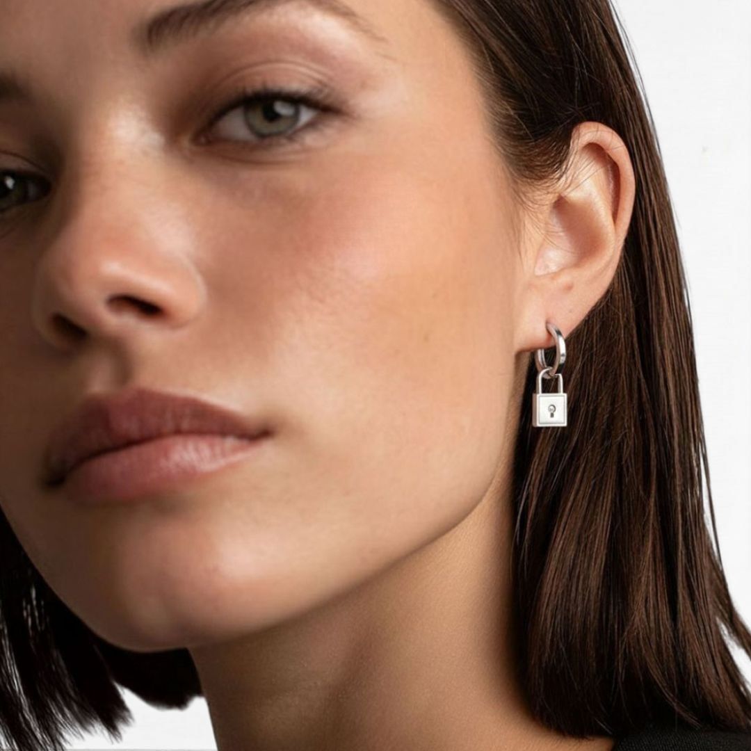 Boucle d'oreille cadenas argent 925 Bellaime 2