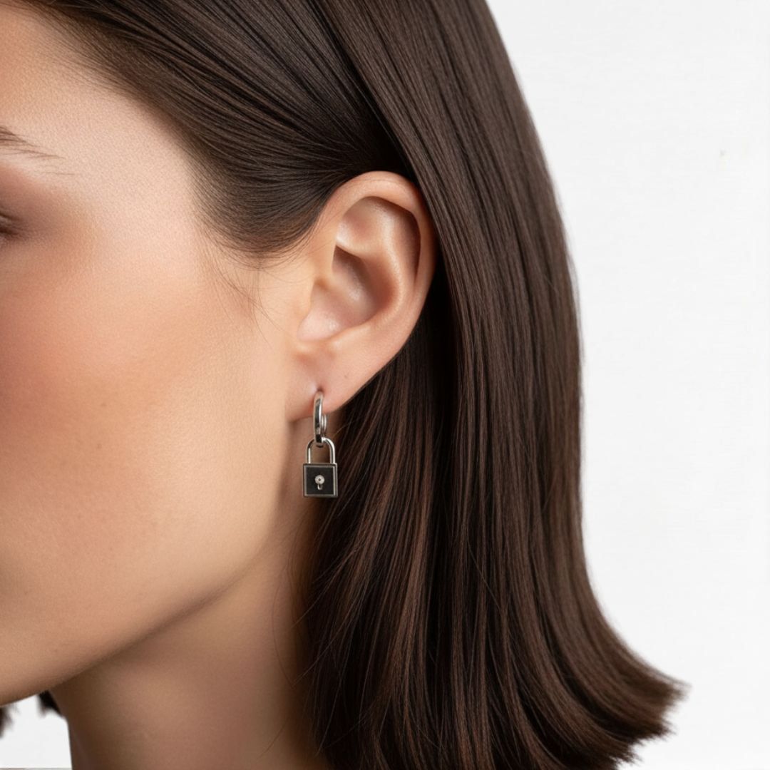 Boucle d'oreille cadenas argent 925 Bellaime 3