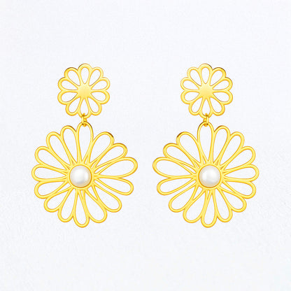 Boucles d'Oreilles Ambre - Acier inoxydable - Couleur or