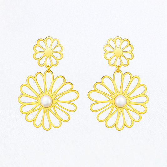 Boucles d'Oreilles Ambre - Acier inoxydable - Couleur or