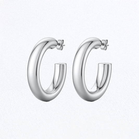 Boucles d'Oreilles Dorine - Créoles acier inoxydable - Couleur argent