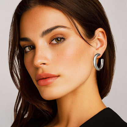 Boucles d'Oreilles Dorine - Créoles acier inoxydable - Couleur argent