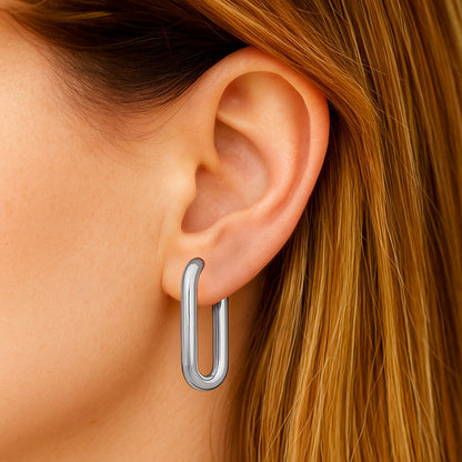 Boucles d'Oreilles Léonie - Créoles acier inoxydable - Couleur argent