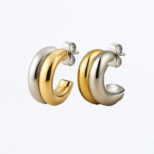 Boucles d'Oreilles Eclypse - Créoles acier inoxydable - Couleur or et argent