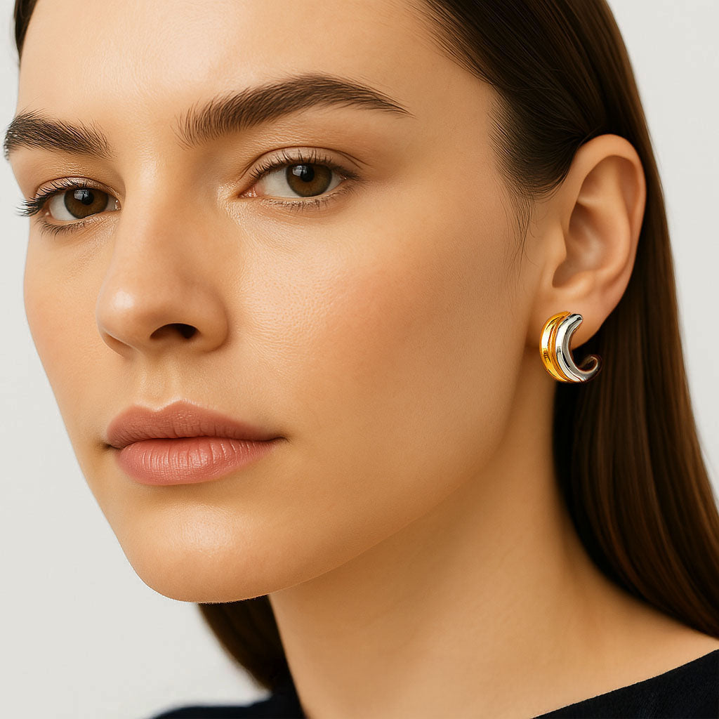 Boucles d'Oreilles Eclypse - Créoles acier inoxydable - Couleur or et argent