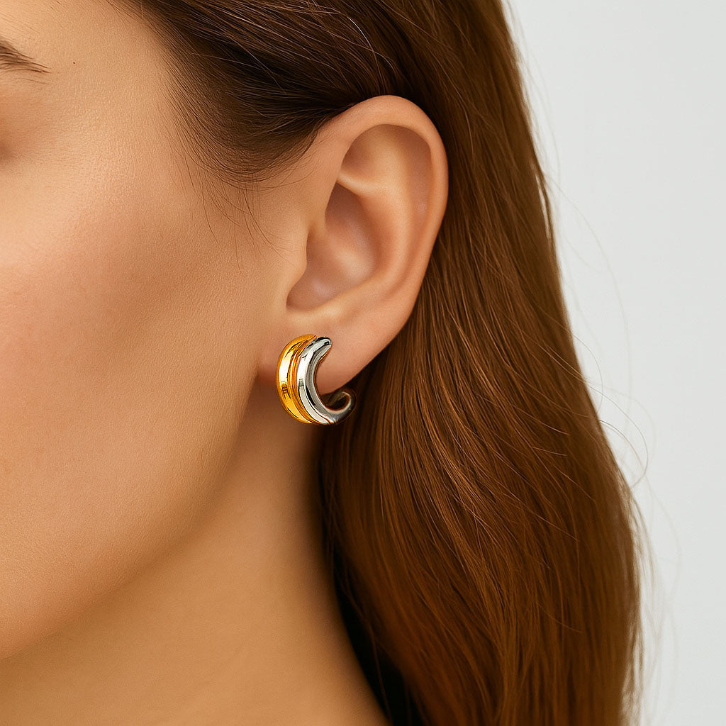 Boucles d'Oreilles Eclypse - Créoles acier inoxydable - Couleur or et argent