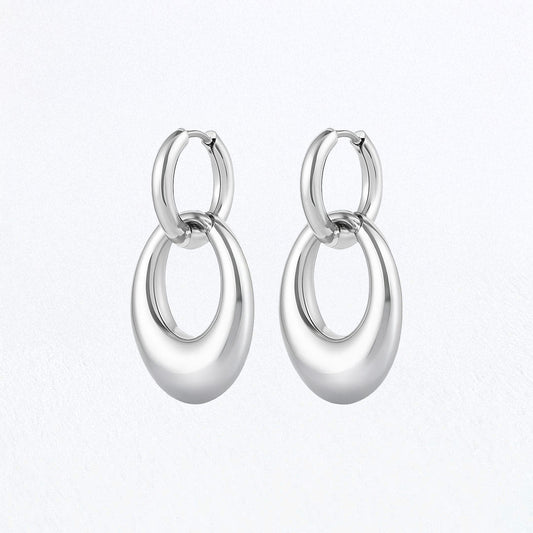 Boucles d'Oreilles Laurine - Créoles acier inoxydable - Couleur argent