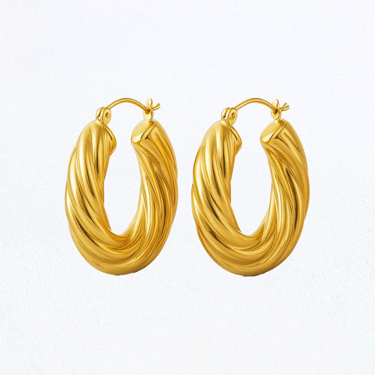 Boucles d'Oreilles Lena - Créoles acier inoxydable - Couleur or