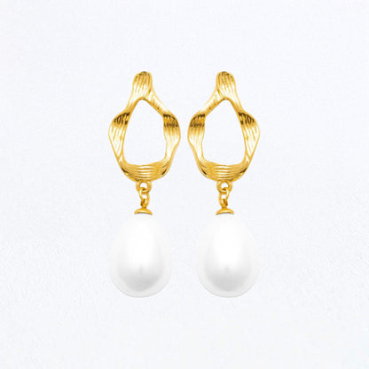 Boucles d'Oreilles Pearl Mystery - Créoles acier inoxydable - Couleur or