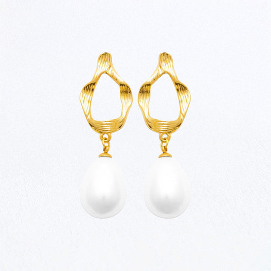 Boucles d'Oreilles Pearl Mystery - Créoles acier inoxydable - Couleur or