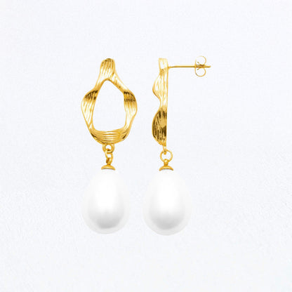 Boucles d'Oreilles Pearl Mystery - Créoles acier inoxydable - Couleur or