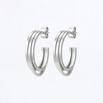 Boucles d'Oreilles Romy - Créoles acier inoxydable - Couleur argent