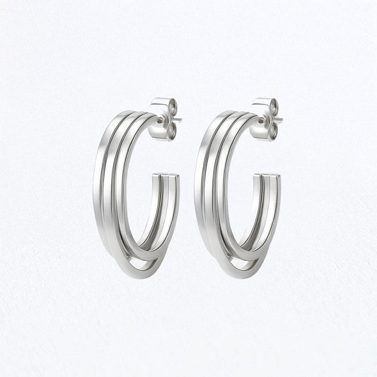 Boucles d'Oreilles Romy - Créoles acier inoxydable - Couleur argent