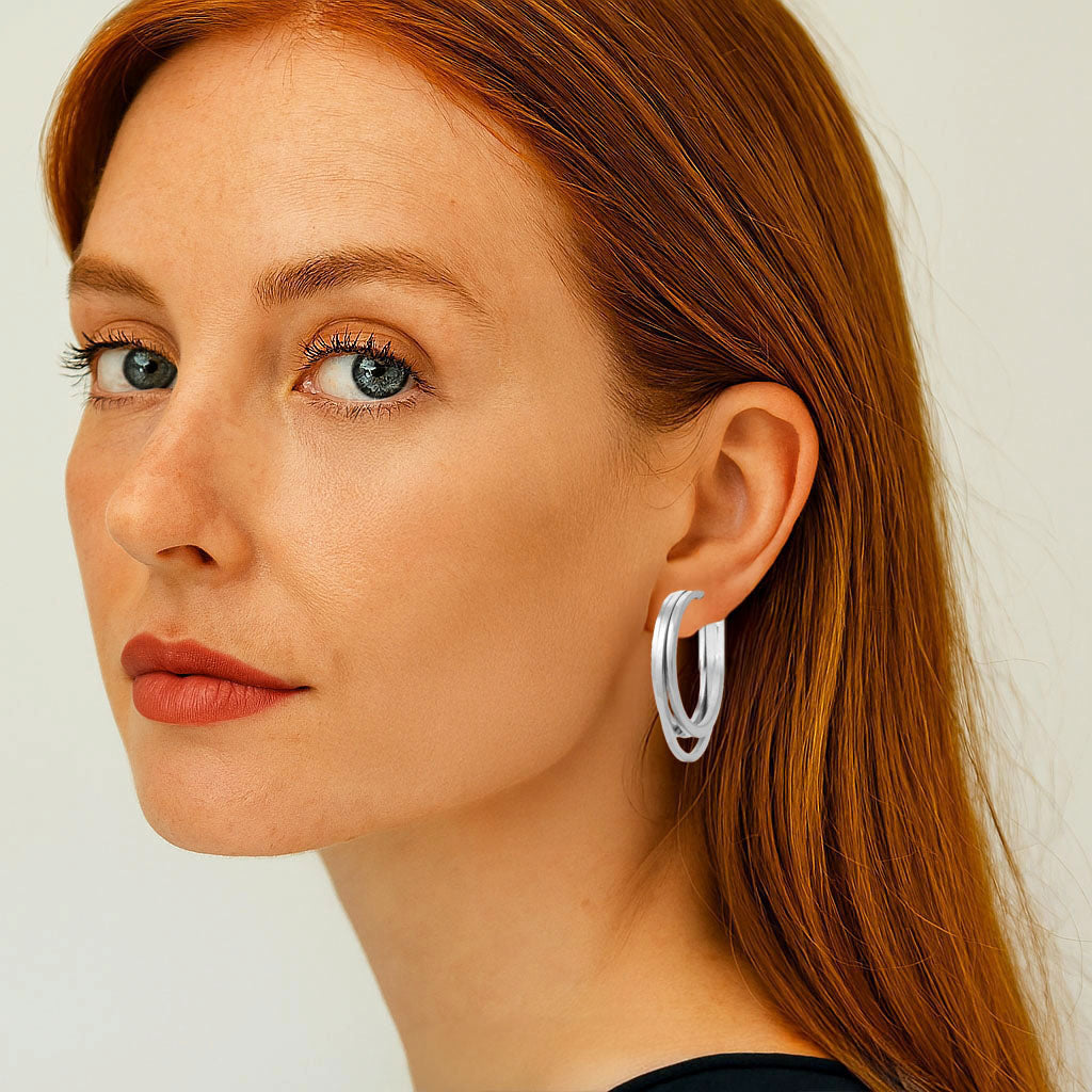 Boucles d'Oreilles Romy - Créoles acier inoxydable - Couleur argent