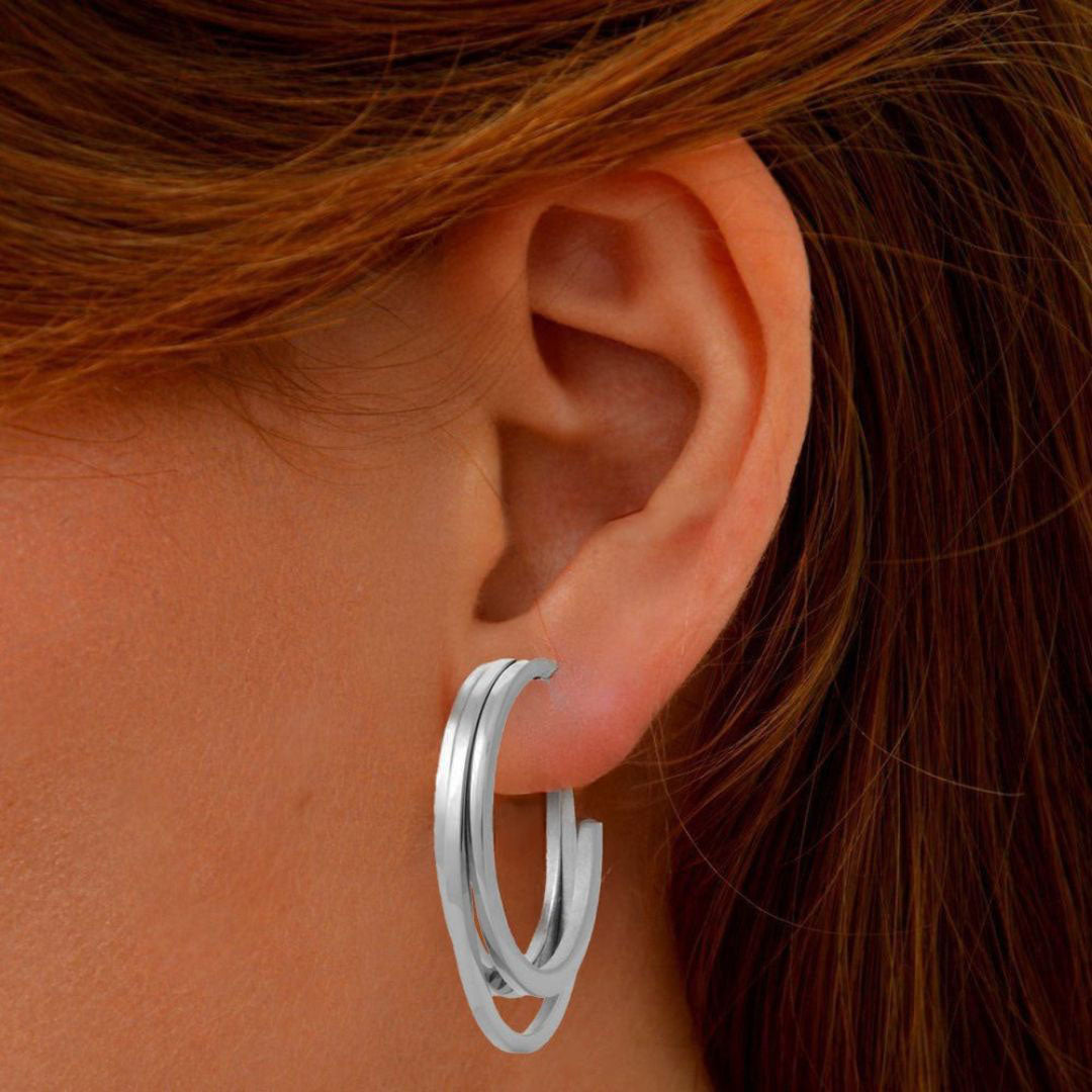Boucles d'Oreilles Romy - Créoles acier inoxydable - Couleur argent
