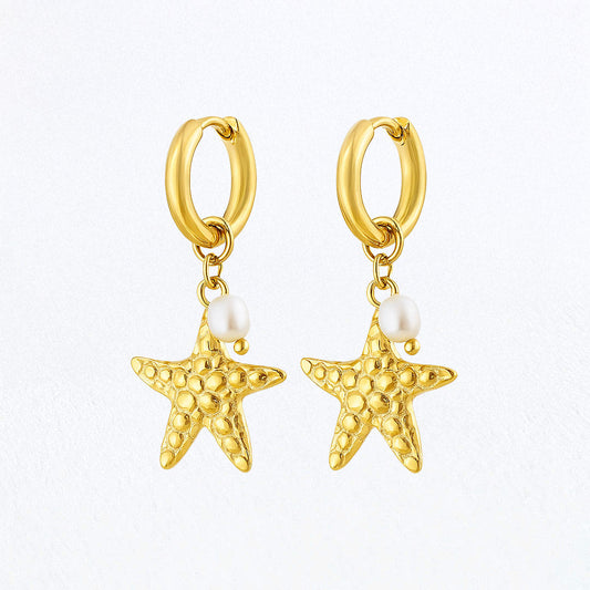 Boucles d'Oreilles Star Pearl - Créoles acier inoxydable - Couleur or
