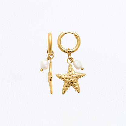 Boucles d'Oreilles Star Pearl - Créoles acier inoxydable - Couleur or