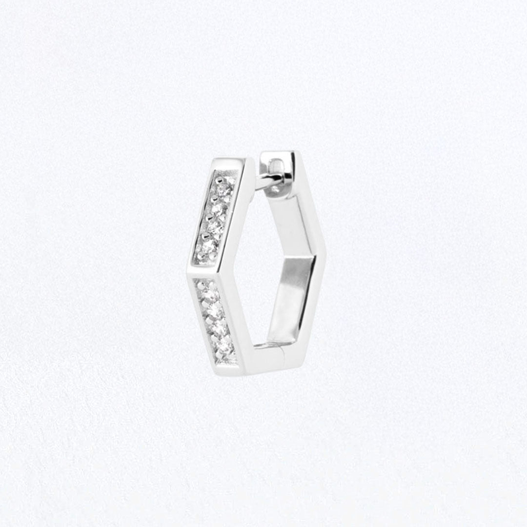 Boucle d'oreille individuelle créole argent 925 zirconium 1,5 cm Baby Geo Bellaime