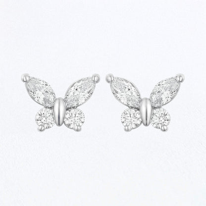 Puces d'Oreilles Butterfly - Argent 925 Rhodié et Zirconium