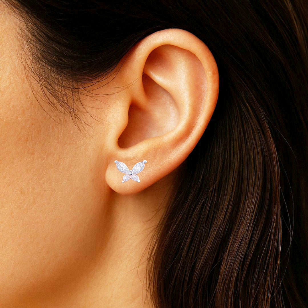 Puces d'Oreilles Butterfly - Argent 925 Rhodié et Zirconium