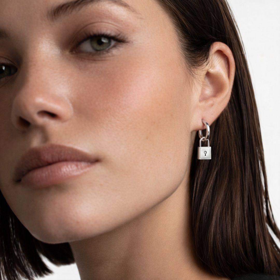 Boucle d'oreille cadenas argent 925 Bellaime 2