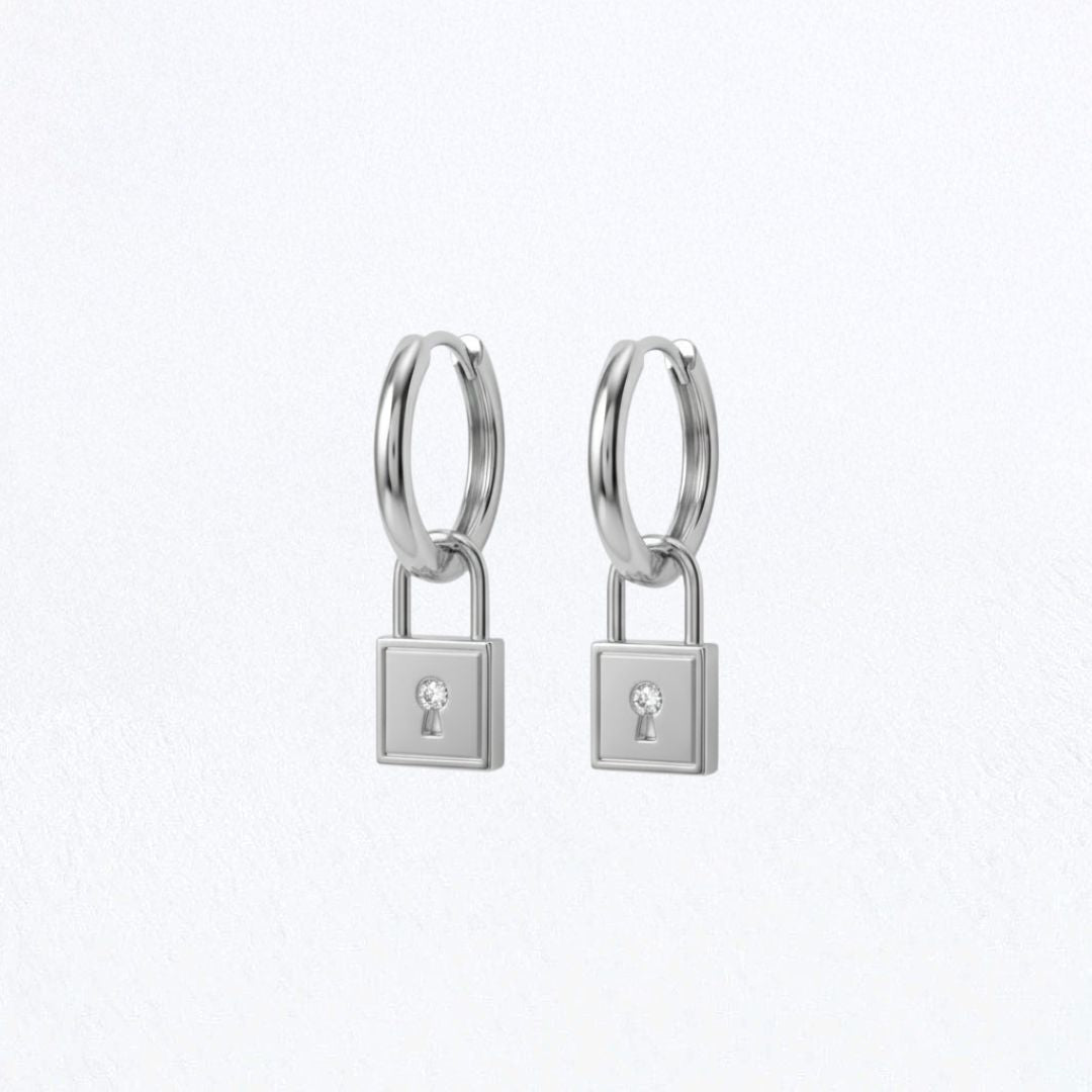 Boucles d'oreilles cadenas créoles argent 925 zirconium 1,2 cm The Secret Bellaime