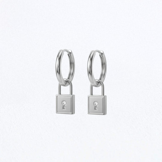 Boucles d'oreilles cadenas créoles argent 925 zirconium 1,2 cm The Secret Bellaime