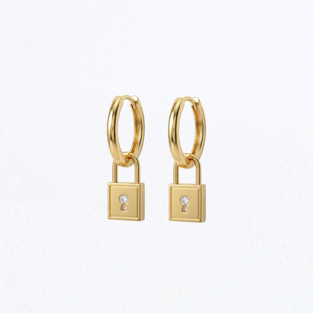 Boucles d'oreilles cadenas créoles plaqué or 18K zirconium 1,2 cm The Secret Bellaime