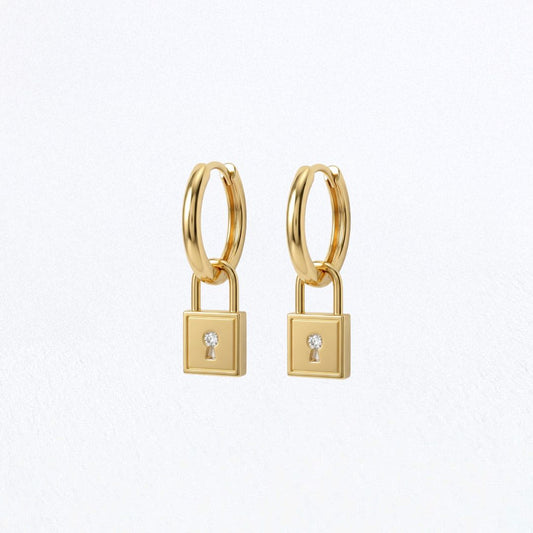 Boucles d'oreilles cadenas créoles plaqué or 18K zirconium 1,2 cm The Secret Bellaime