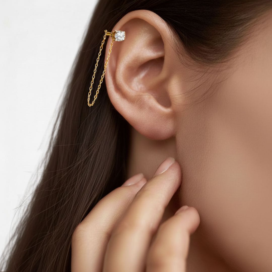 Boucle d'oreille chaine plaque or Solenne 2