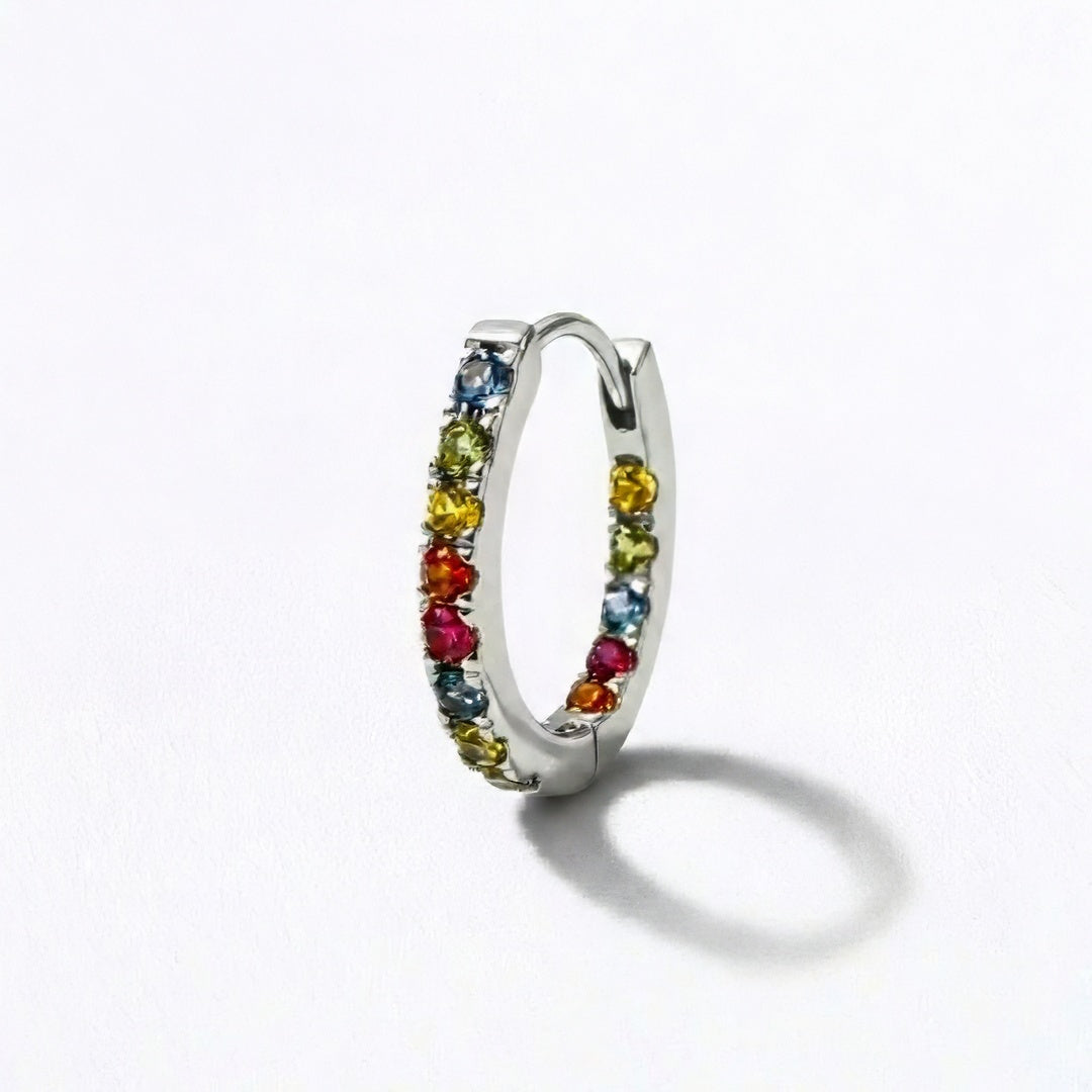 Boucle d'oreille individuelle créole colorée argent 925 zirconium 1,5 cm Rainbow Loop Bellaime