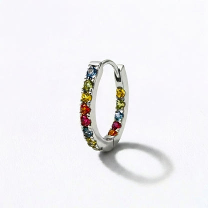 Boucle d'oreille individuelle créole colorée argent 925 zirconium 1,5 cm Rainbow Loop Bellaime