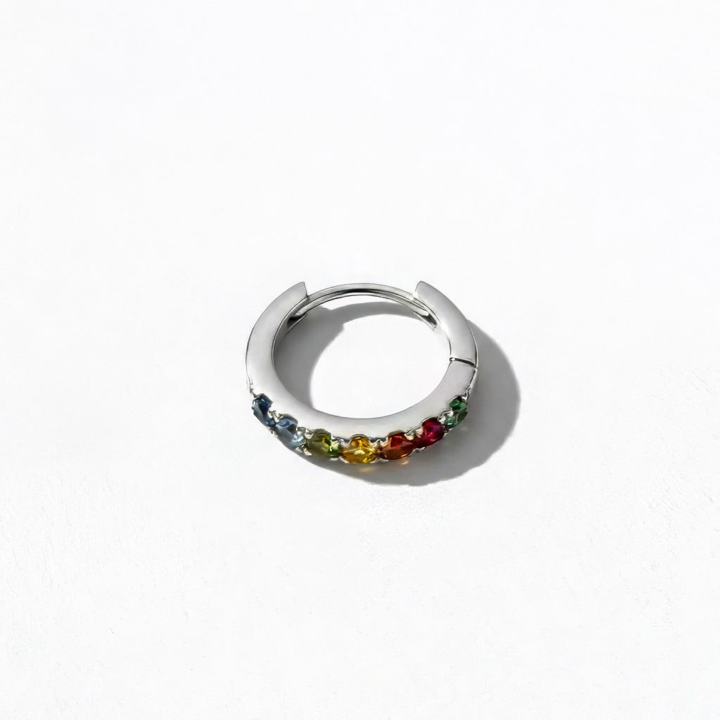 Boucle d'oreille individuelle créole colorée argent 925 zirconium 1,5 cm Rainbow Loop Bellaime 4