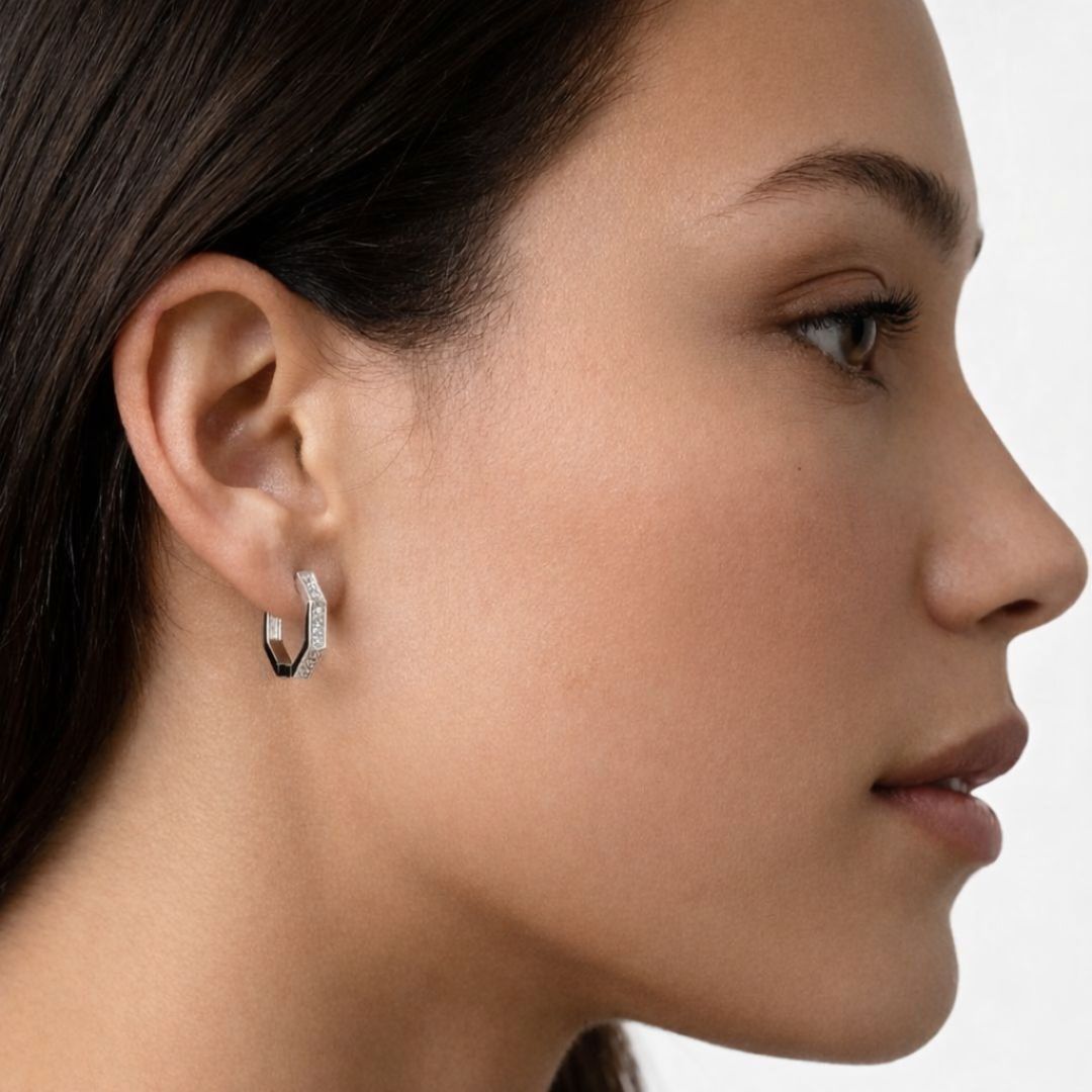 Boucle d'oreille individuelle créole argent 925 zirconium 1,5 cm Baby Geo Bellaime 2