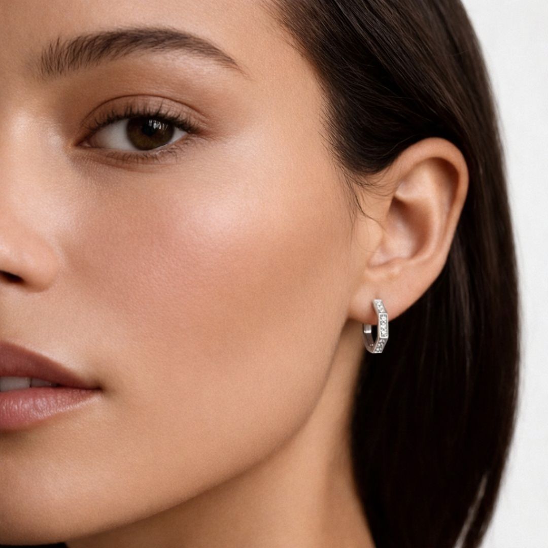 Boucle d'oreille individuelle créole argent 925 zirconium 1,5 cm Baby Geo Bellaime 3