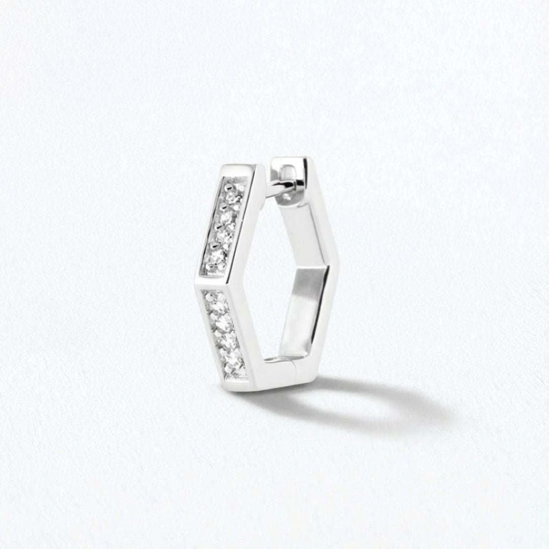 Boucle d'oreille individuelle créole argent 925 zirconium 1,5 cm Baby Geo Bellaime