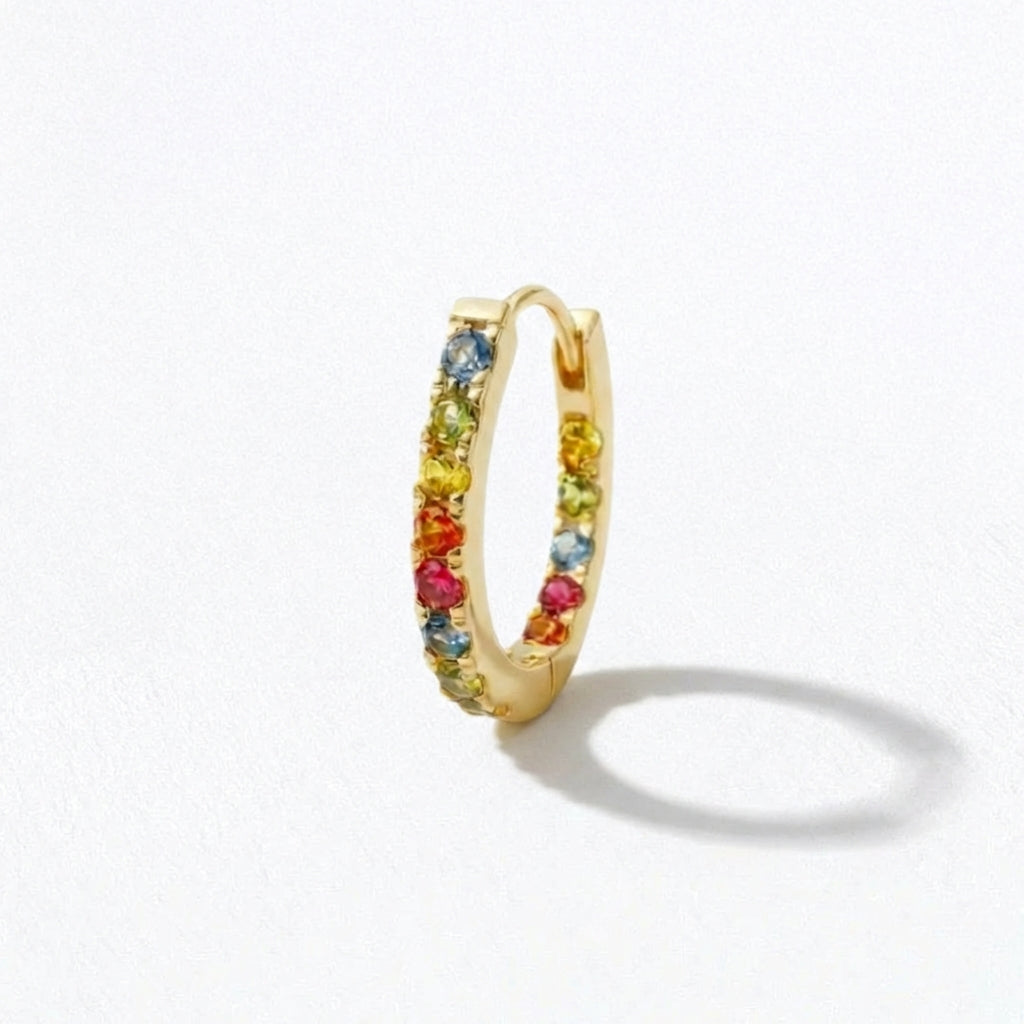 Boucle d'oreille individuelle créole colorée plaqué or 18K zirconium 1,5 cm Rainbow Loop Bellaime