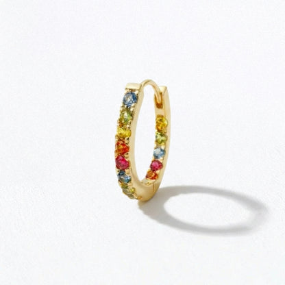 Boucle d'oreille individuelle créole colorée plaqué or 18K zirconium 1,5 cm Rainbow Loop Bellaime