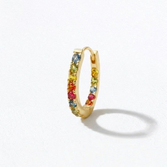 Boucle d'oreille individuelle créole colorée plaqué or 18K zirconium 1,5 cm Rainbow Loop Bellaime