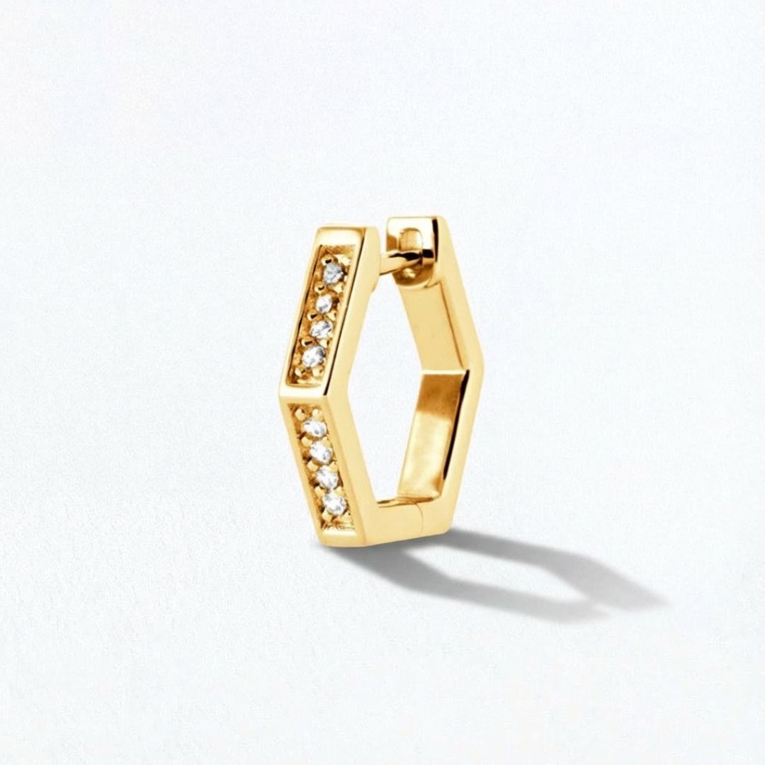 Boucle d'oreille individuelle créole plaqué or 18K zirconium 1,5 cm Baby Geo Bellaime