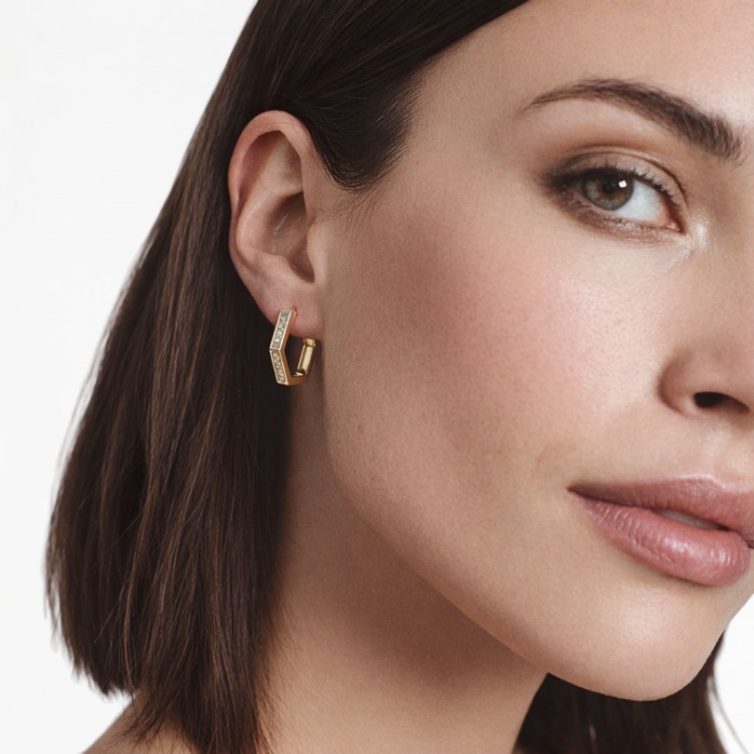 Boucle d'oreille individuelle créole plaqué or 18K zirconium 1,5 cm Baby Geo Bellaime 2