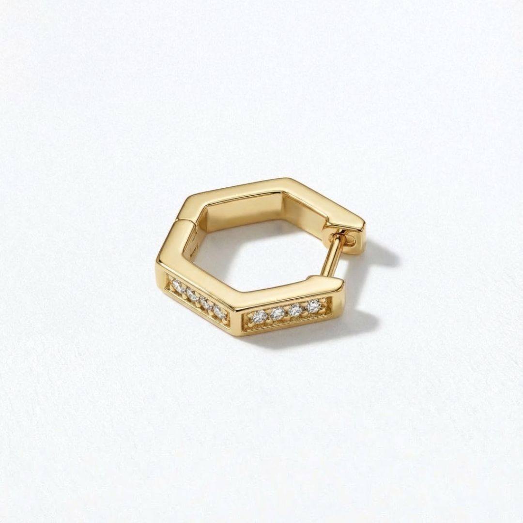 Boucle d'oreille individuelle créole plaqué or 18K zirconium 1,5 cm Baby Geo Bellaime 4