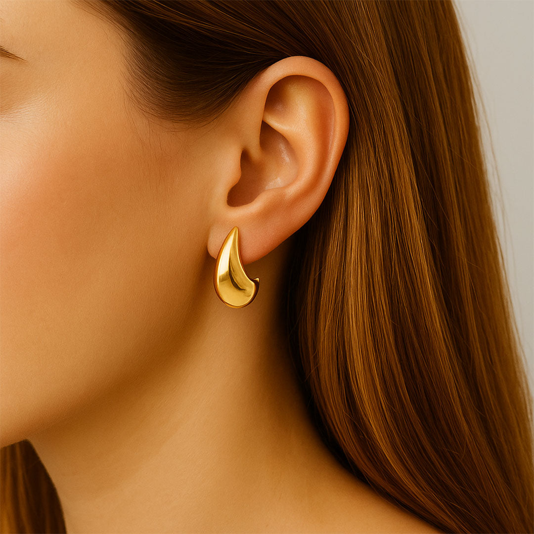 Boucles d'Oreilles Goutte - Créoles acier inoxydable - Couleur or
