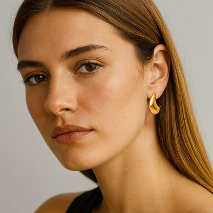 Boucles d'Oreilles Goutte - Créoles acier inoxydable - Couleur or