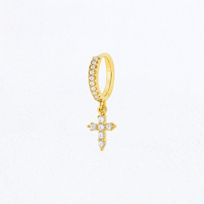 Boucle d'oreille croix individuelle plaqué or 18K zirconium 1 cm Bellaime