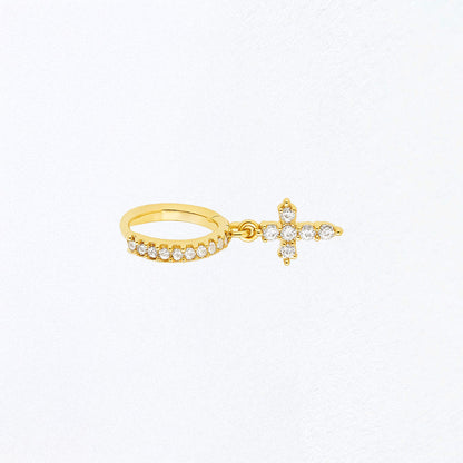 Boucle d'oreille croix individuelle plaqué or 18K zirconium 1 cm Bellaime 3