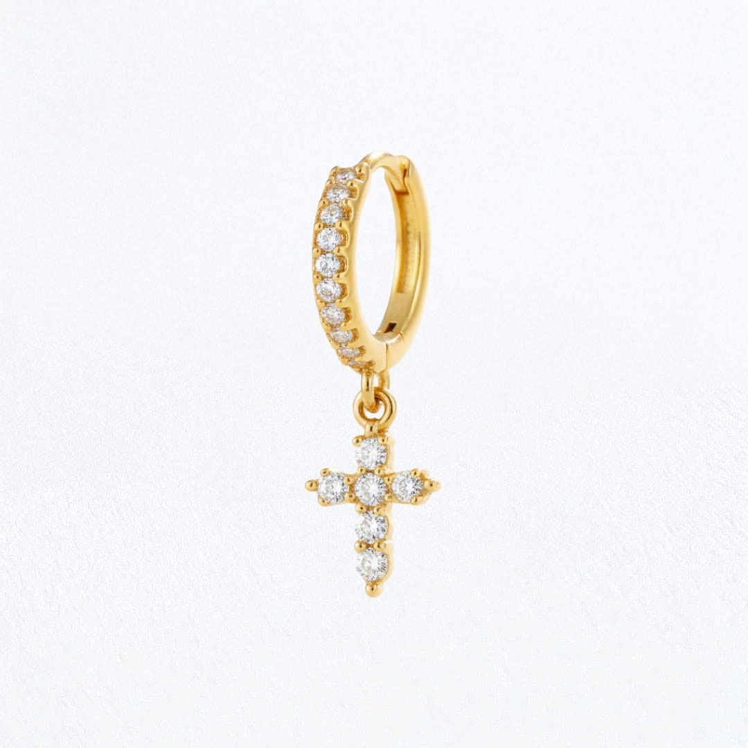 Boucle d'oreille croix individuelle plaqué or 18K zirconium 1 cm Bellaime
